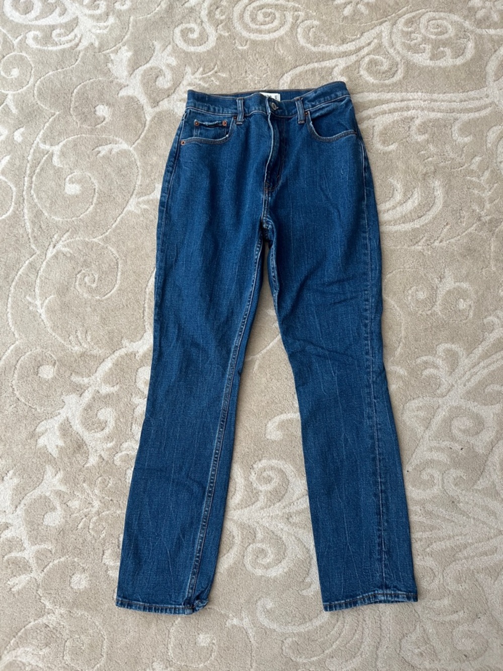 Abercrombie & Fitch Women's Straight Leg Jeans in Dark Blue
